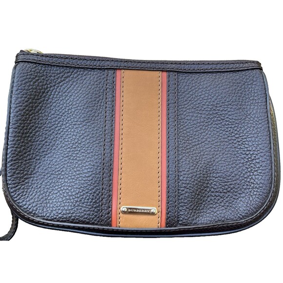 Burberry Calf Leather Dark Brown Wristlet Zip Unisex Handbag Clutch Pouch Bag - Picture 1 of 16
